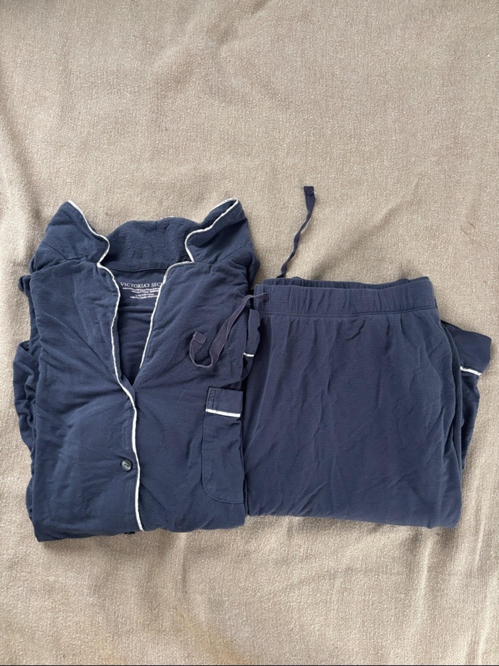 Victoria's Secret Navy Blue Pajama Set with White Trim